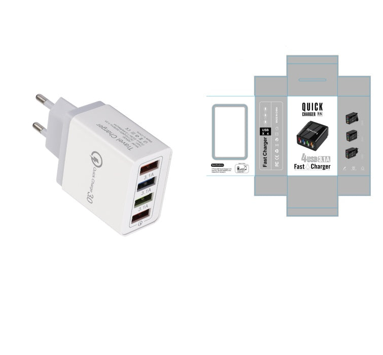 USB-Ladegerät Quick Charge 3.0 4-fach Adapter für Tablets, tragbares Wandladegerät, Schnellladegerät