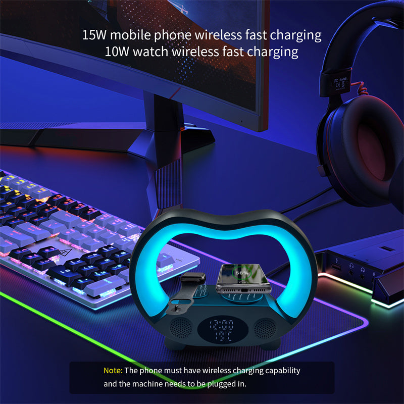 Neue 6-in-1-Smart-Fernbedienung, Bluetooth-kompatibel, Ambiente-LED-Tischleuchte, Multifunktions-Wireless-Ladegerät, Nachtlicht, Bluetooth-kompatibler Lautsprecher (2024)