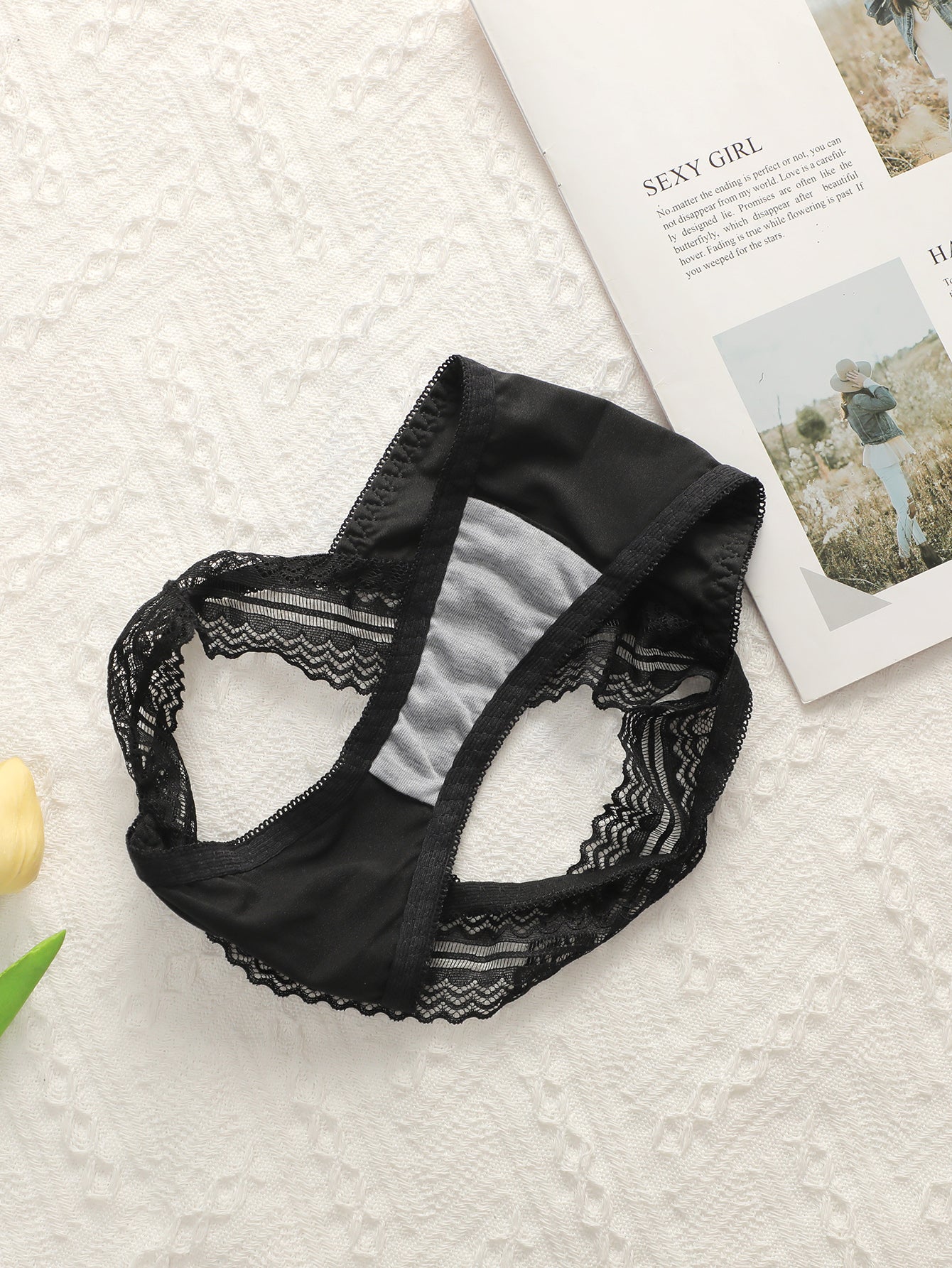 Schwarzes, sexy Push-up-Spitzen-Dessous-Set für Damen 