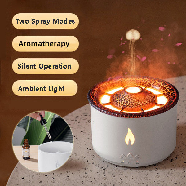 Neuer kreativer Ultraschall-Luftbefeuchter für ätherische Öle: Vulkan-Aromatherapie-Gerät mit Sprühfunktion, Quallen-Luftflammen-Diffusor