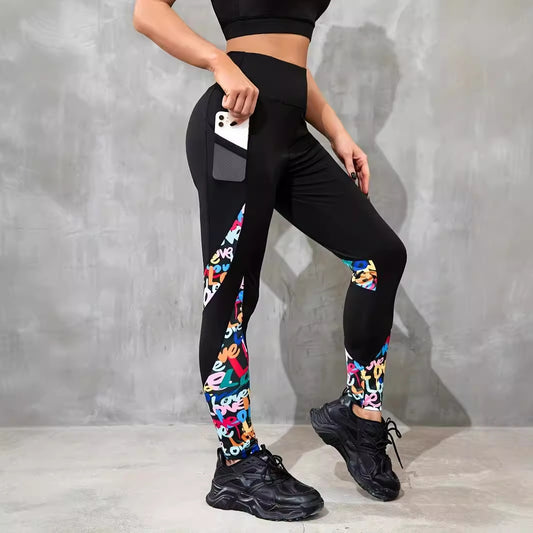 Leggings mit kontrastfarbenem Patchwork-Design, hohem Bund und Hüfthebung, eng anliegend für Sport und Yoga