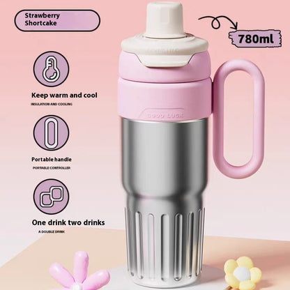 780 ml Thermobecher mit Farbverlauf, Edelstahl, doppelt, mit Deckel, Kaffeebecher, Thermoskanne mit großem Fassungsvermögen, Strohhalmbecher für Damen und Herren