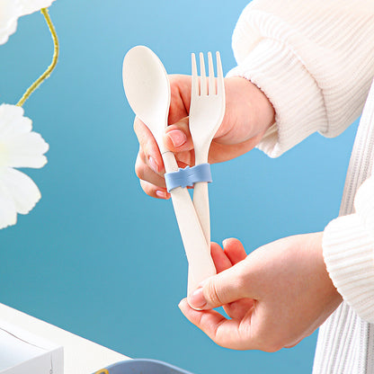 Blaue, doppelwandige 3-in-1-Lunchbox aus Bambusfaser, wärmbare japanische Bento-Box