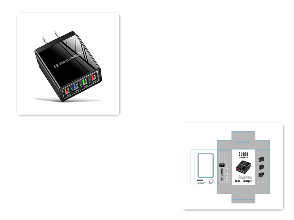 USB-Ladegerät Quick Charge 3.0 4-fach Adapter für Tablets, tragbares Wandladegerät, Schnellladegerät