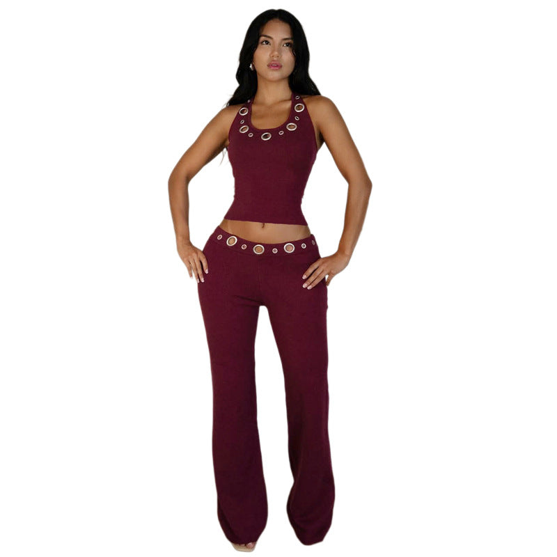 Sleeveless Halter Top And Pants Set For Women
