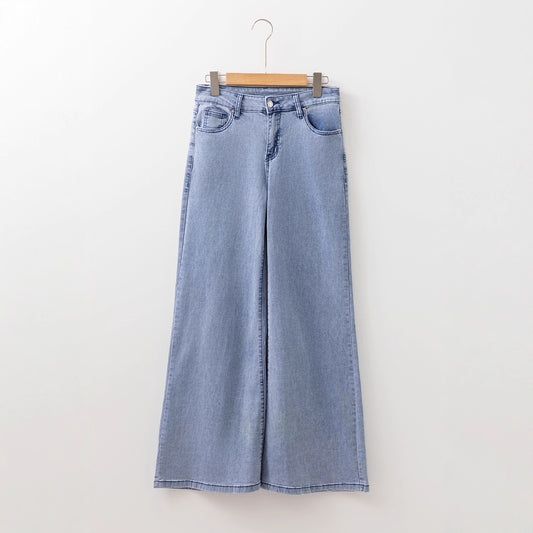 Damen-Jeans mit hohem Bund, lässig, locker, einfarbig