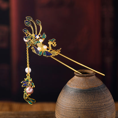 Phönix-U-förmige Haarnadel, antikes Haarknoten-Haarornament, Hanfu
