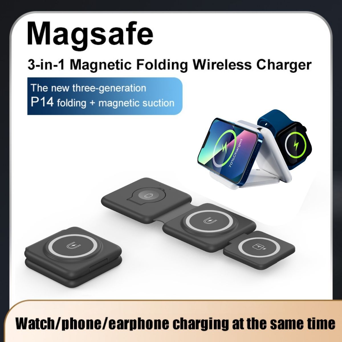 Faltbares kabelloses Ladegerät mit magnetischer Saugfunktion (3-in-1)