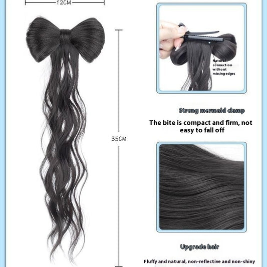 Perücke für Damen, langes Haar, geflochten, lockere Schleife, halb hochgesteckter Dutt, künstliches Haar, Pferdeschwanz