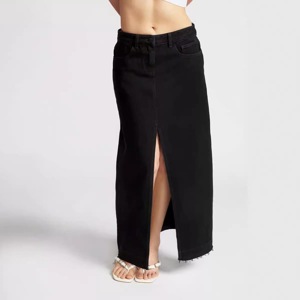 Retro-Jeans-Maxirock in schmaler Passform für Damen