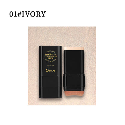 Make-up-Concealer, wischfestes Make-up, flüssige Foundation, Puderquaste, Pinsel, feste Foundation-Creme, 2-in-1-Produkt (Englische Version)