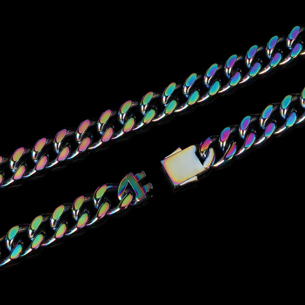 Stainless Steel Cuban Chain Hip Hop Bracelet Diamond Spring Buckle Four Sides Grinding