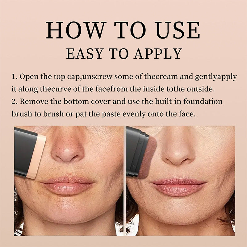 Make-up-Concealer, wischfestes Make-up, flüssige Foundation, Puderquaste, Pinsel, feste Foundation-Creme, 2-in-1-Produkt (Englische Version)