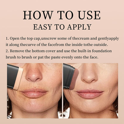 Make-up-Concealer, wischfestes Make-up, flüssige Foundation, Puderquaste, Pinsel, feste Foundation-Creme, 2-in-1-Produkt (Englische Version)