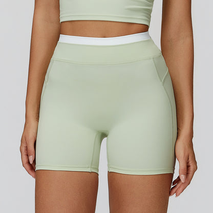 Thread High Waist Tight Nude Feel Contrast Color Yoga Shorts