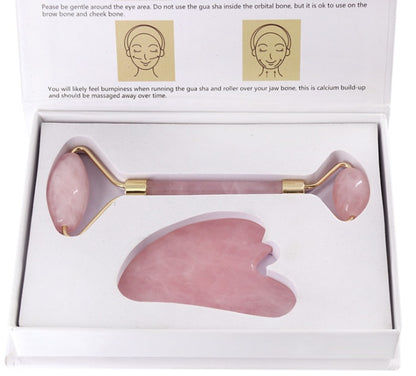 Rose Quartz Roller Slimming Face Massager Lifting Tool Natural Jade