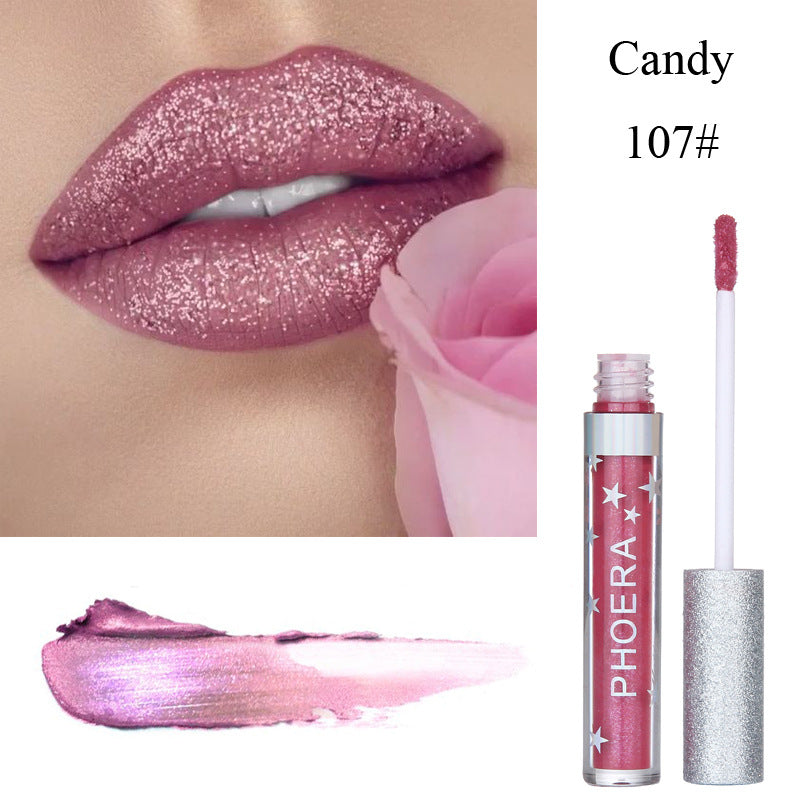 Feuchtigkeitsspendender, wasserfester Glitzer-Flüssiglippenstift in Bonbonfarben – langanhaltender Make-up-Lippenstift