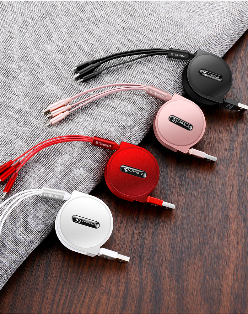 Teleskop-Ladekabel mit drei Funktionen und mehreren Ladeköpfen für Mobiltelefone