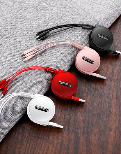 Teleskop-Ladekabel mit drei Funktionen und mehreren Ladeköpfen für Mobiltelefone
