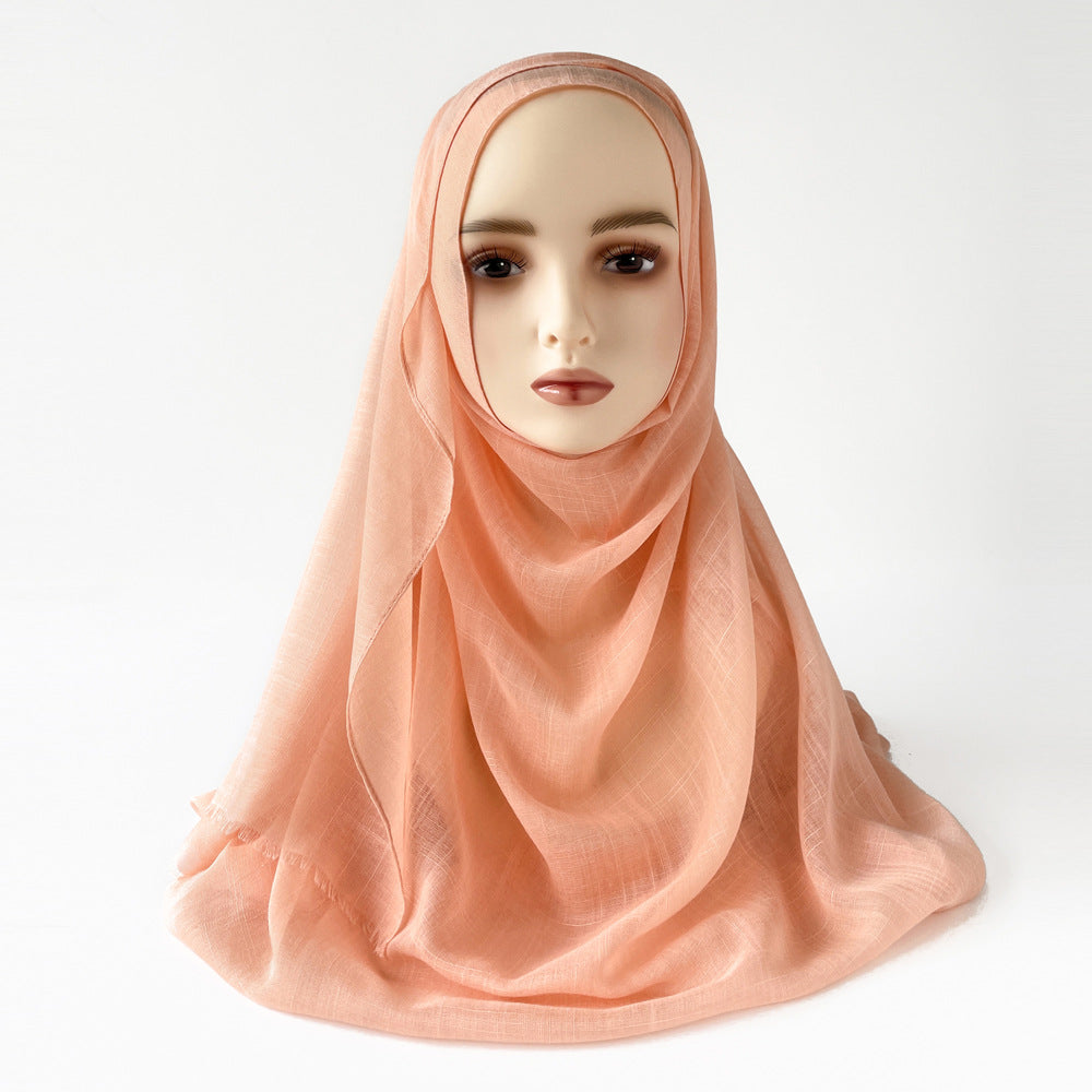 Muslim Kerchief Slub Cotton Scarf Tassel