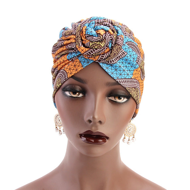 Ethnic wind swirl knotted turban hat