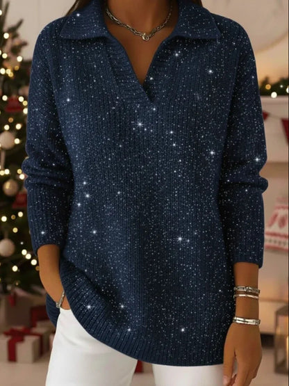Neuer einfarbiger, langärmeliger Pullover mit Glitzereffekt