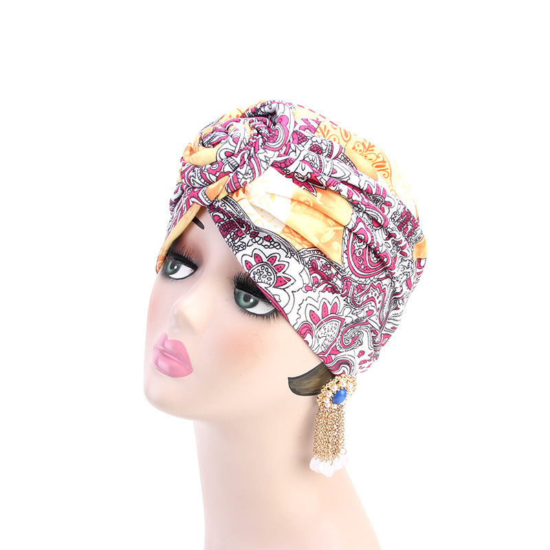 Ethnic wind swirl knotted turban hat