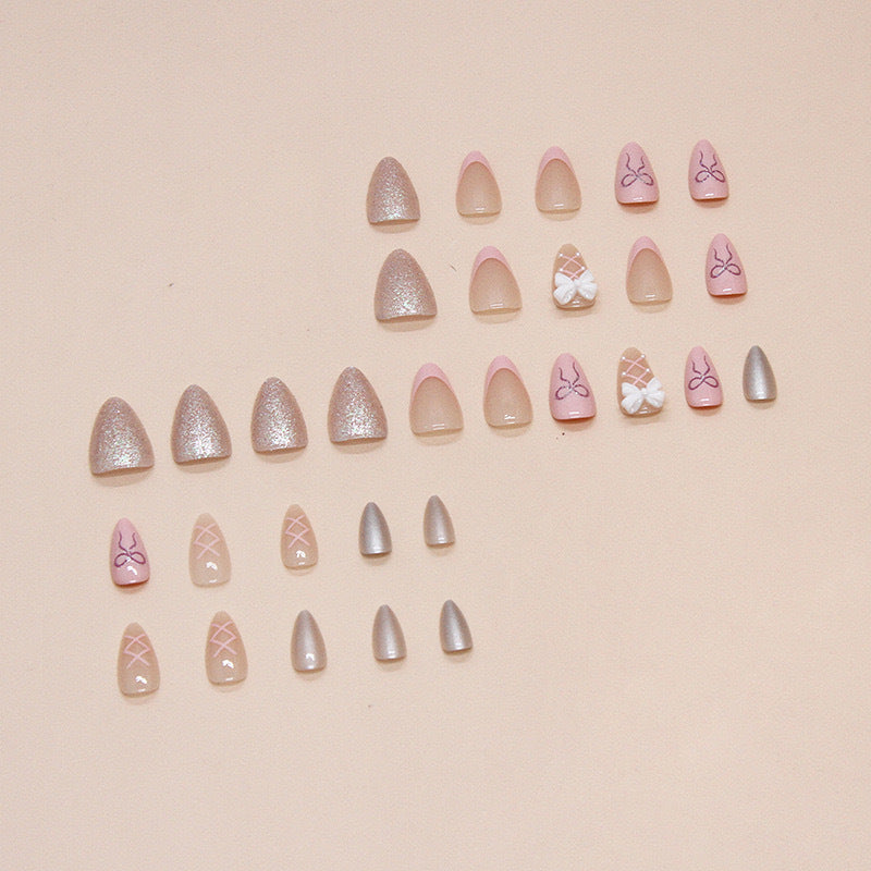 Minimalistische Schleifen-Perlen-French-Nagelsticker