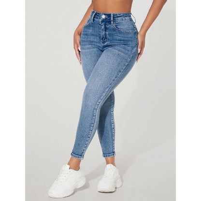 Skinny Stretch Jeans mit hohem Bund und Zierverschluss