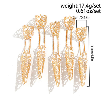 Ornamentaler, gotischer Stil, hohler, spitz zulaufender Fingernagelkappenring, Nischen-Metallquastenring