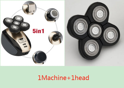 5-in-1 Multifunktions-Elektrorasierer mit 5 Klingen für Herren, wiederaufladbar, für Kopfrasur, Bart- und Nasenhaartrimmer