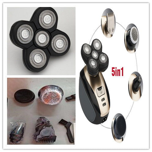 5-in-1 Multifunktions-Elektrorasierer mit 5 Klingen für Herren, wiederaufladbar, für Kopfrasur, Bart- und Nasenhaartrimmer