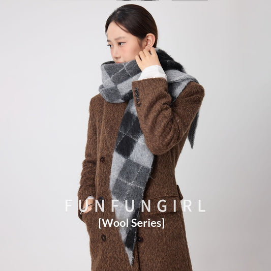 Retro-Dreieckschal aus Baumwolle und Wolle mit Diamant-Jacquard-Karomuster, warmer Halswärmer