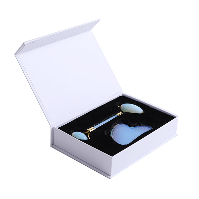 Rouleau De Massage Facial Opale, Ensemble De Grattoir De Gouache, Pierre De Gouache De Jade, Outil De Levage Du Visage, Masseur Pour Le Visage, Grattoir De GuaSha Anti-rides