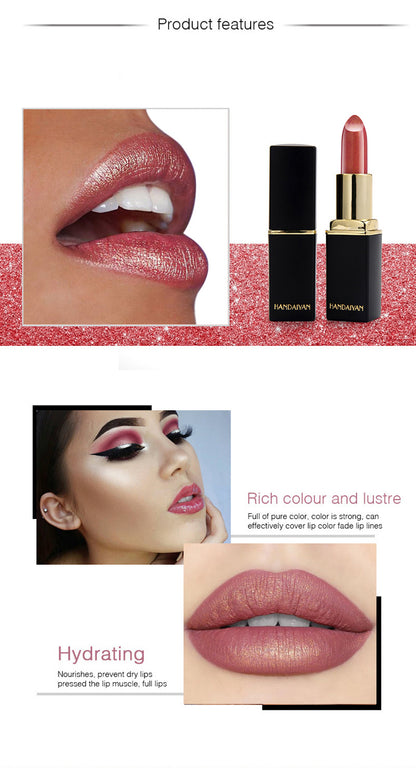 Glänzender Metallic-Lippenstift, perlmuttartiger Lippenstift mit Farbtemperaturwechsel, goldener Lippenstift