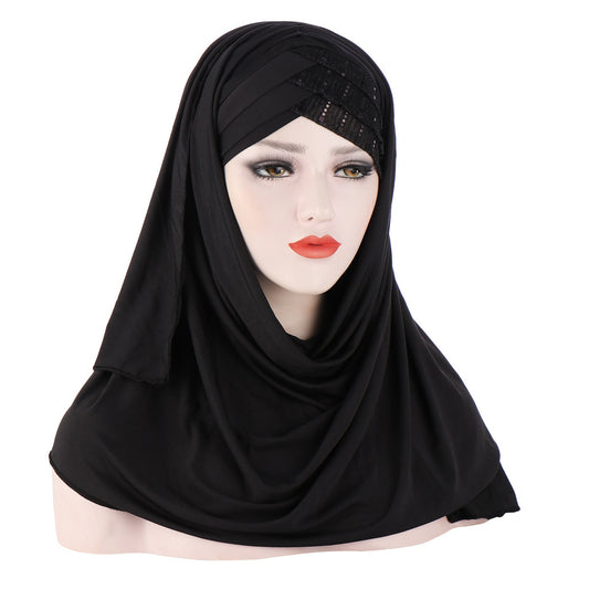 Glitzerschal für Damen, muslimisches Stirnband, Turban, Glitzer, einfarbig, Jersey, Hijab
