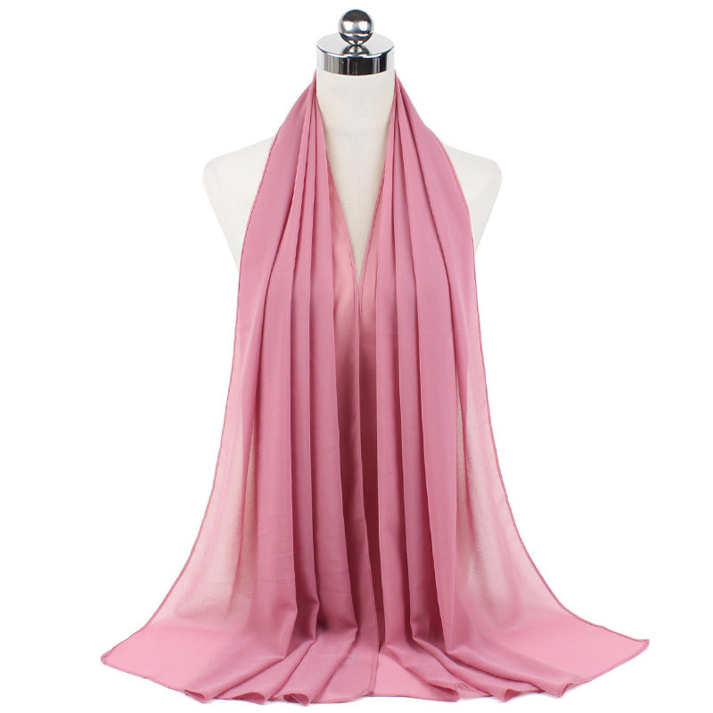 70 x 180 cm Monochromer Perlen-Chiffon-Hijab-Schal