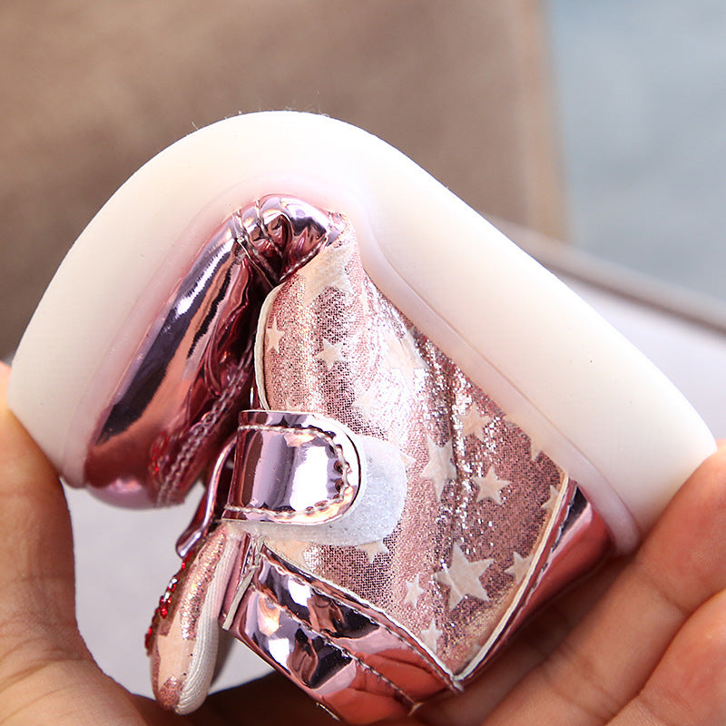 Mädchenschuhe mit Sternenmuster und Leuchtfunktion, Mädchenschuhe mit Strasssteinen, Zhongbang LED-Leuchtschuhe