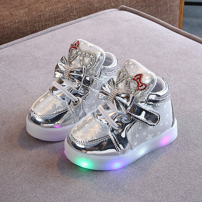Mädchenschuhe mit Sternenmuster und Leuchtfunktion, Mädchenschuhe mit Strasssteinen, Zhongbang LED-Leuchtschuhe