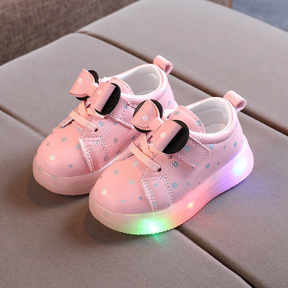 Leuchtende Schuhe für Mädchen mit Schleife, LED-Leuchtschuhe, atmungsaktive Babyschuhe für Mädchen
