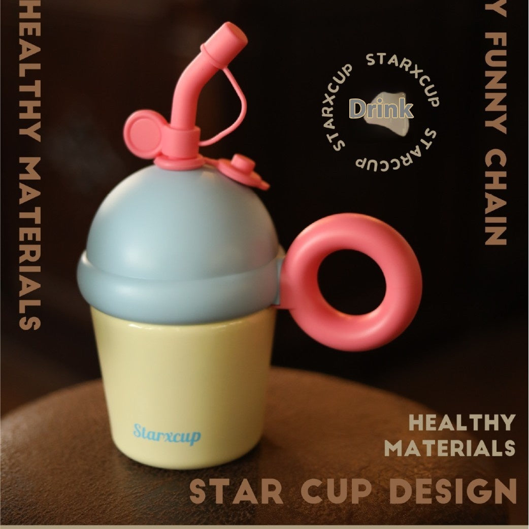 Tragbarer, großer, isolierter Edelstahl-Schreibtischbecher mit Strohhalm