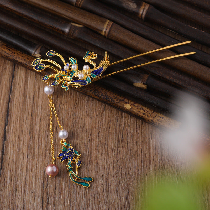 Phönix-U-förmige Haarnadel, antikes Haarknoten-Haarornament, Hanfu