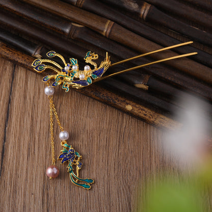 Phönix-U-förmige Haarnadel, antikes Haarknoten-Haarornament, Hanfu