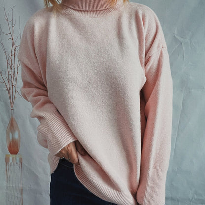 Top Solid Color Turtleneck Long Sleeve Sweaters Pullover Women