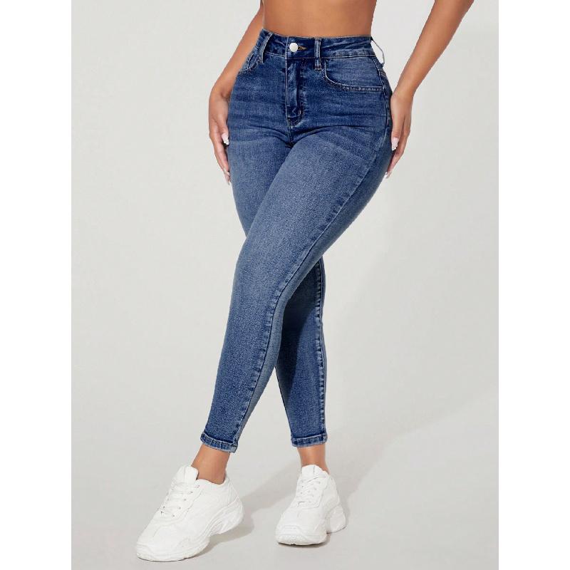 Skinny Stretch Jeans mit hohem Bund und Zierverschluss