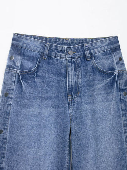 Women's High Waist Baggy Straight Trousers Jeans