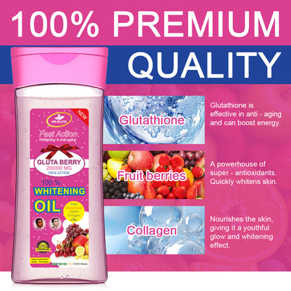 Glutathion-Aufhellungsöl, schnell wirkendes Aufhellungs- und Anti-Aging-Körperöl mit Frucht-Beeren-Kollagen, Hautpflege, 200 ml 