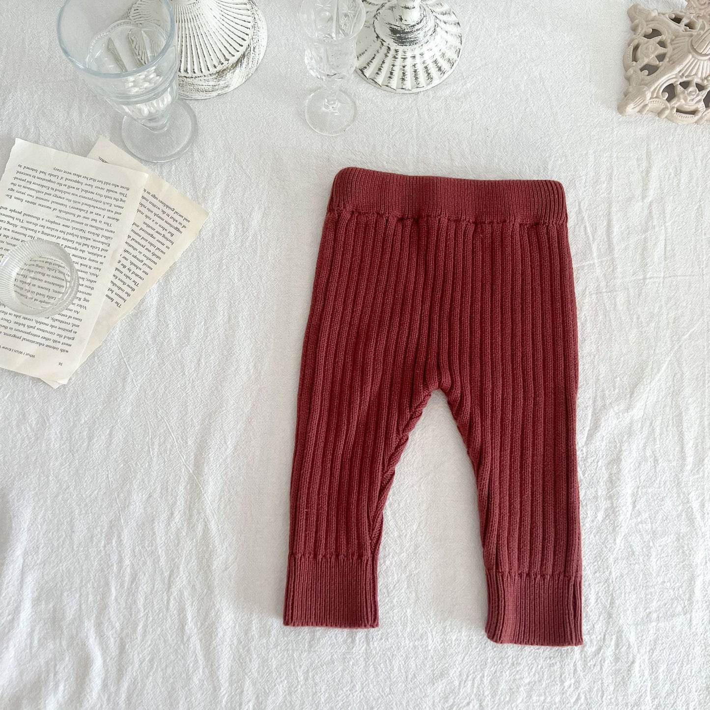 Kinderbekleidung Baby-Leggings aus gestrickter Baumwolle und Wolle mit elastischem Bund