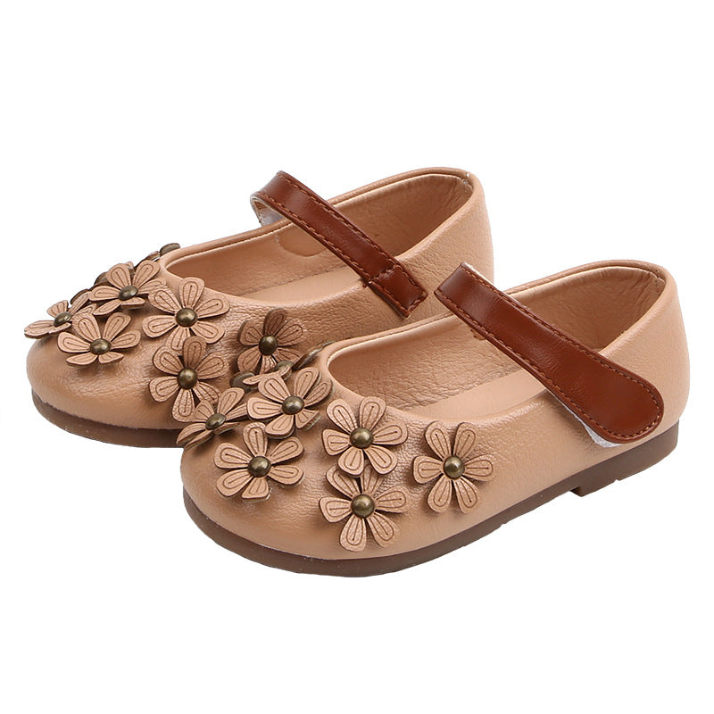 Mädchenschuhe aus Leder, kleine Schuhe für Babys und Mädchen, einzelne Schuhe mit Blumenmuster, weiche Sohlen, für kleine Mädchen