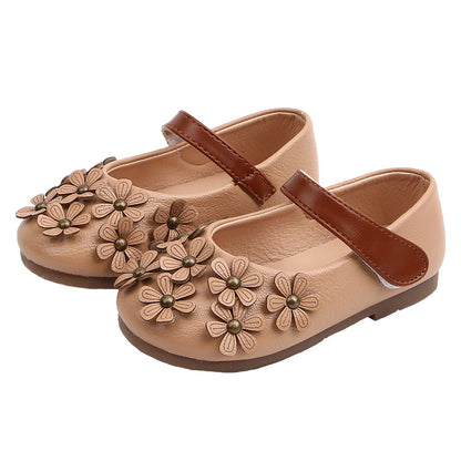 Mädchenschuhe aus Leder, kleine Schuhe für Babys und Mädchen, einzelne Schuhe mit Blumenmuster, weiche Sohlen, für kleine Mädchen